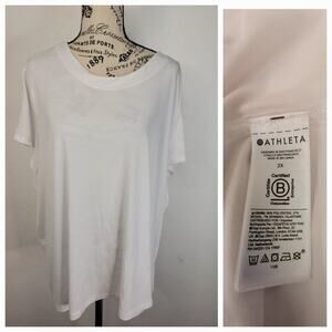 ATHLETA With Ease Tee Womens 2X Top High Low Short Sleeves White 533409